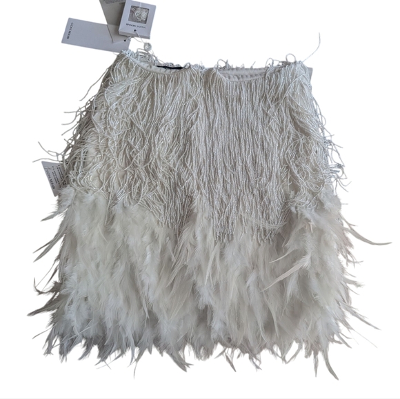 NWT Nadine Merabi Sara Beaded Fringe Feathered Skirt Size XS/2 - Picture 7 of 11